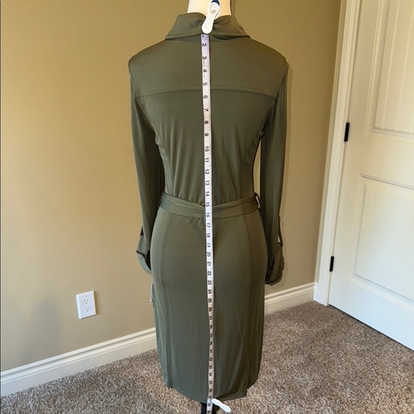 INC International Concepts Olive Green Belted Sheath Dress Long Sleeve Collared - Picture 6 of 11